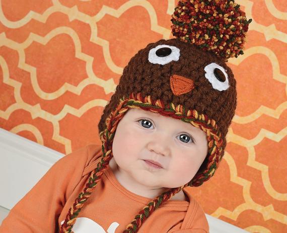 6 to 9 Month Turkey pom pom Thanksgiving Day hat | newborn, baby, toddler, child, & adult sizes