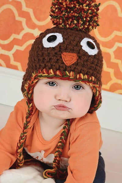 6 to 9 Month Turkey pom pom Thanksgiving Day hat | newborn, baby, toddler, child, & adult sizes