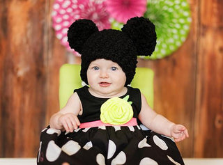 Black giant pom pom hat - newborn, baby, toddler, kid, & women's sizes