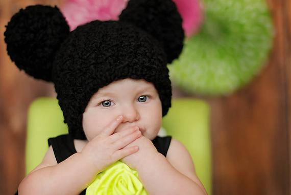 Black giant pom pom hat - newborn, baby, toddler, kid, & women's sizes