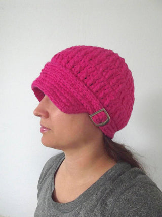 Adult Hot Pink Buckle Newsboy Cap