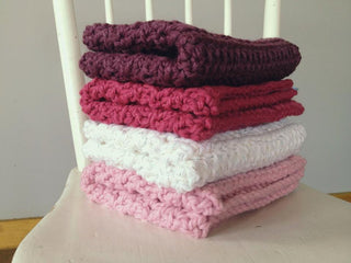 Pink Blossom, White Sparkle, Raspberry Pink, & Purple Plum | newborn photo prop layering baby blanket, basket stuffer, bucket filler