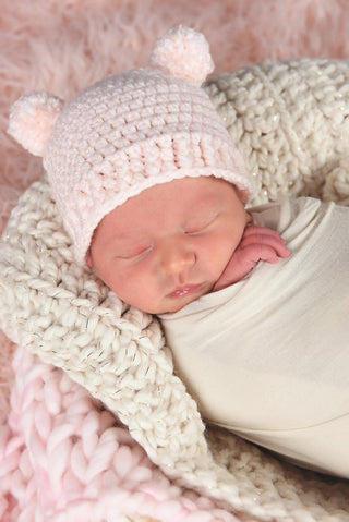 Pale Pink Mini Pom Pom Bear Hat