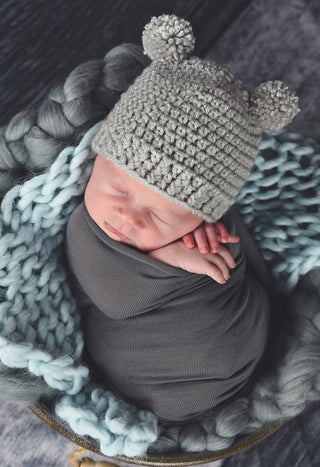 Gray Mini Pom Pom Bear Hat