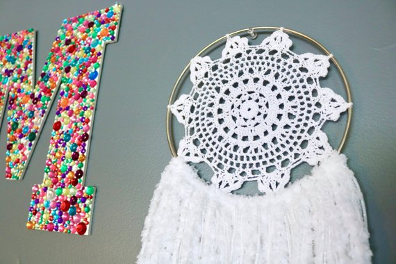 30" White Yarn Crochet Doily Dream Catcher