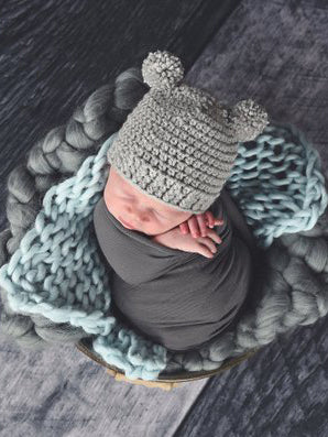 Gray Mini Pom Pom Bear Hat by Two Seaside Babes