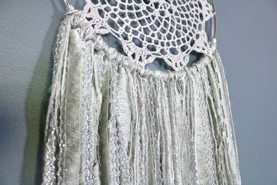 37" Gray & Silver Yarn Crochet Doily Dream Catcher