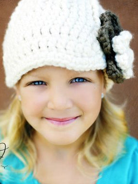 4T to Preteen Cream & Taupe | chunky crochet flower beanie, thick winter hat | baby, toddler, girl's, women's sizes by Two Seaside Babes