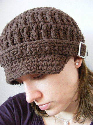 Adult Chocolate Brown Buckle Newsboy Cap