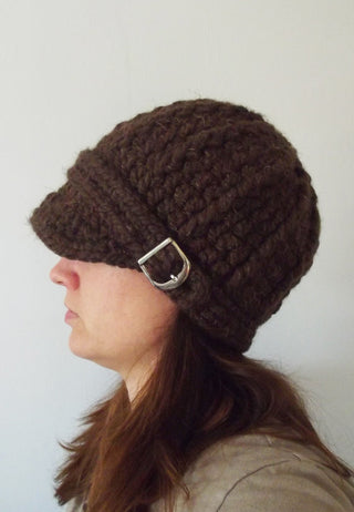 Adult Dark Brown Wood Buckle Beanie