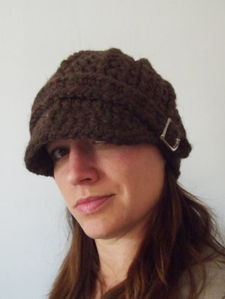 Adult Dark Brown Wood Buckle Beanie