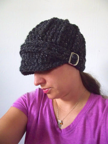 Adult Charcoal Sparkle Buckle Beanie by Two Seaside Babes