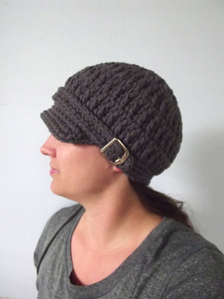 Adult Elephant Gray Buckle Newsboy Cap