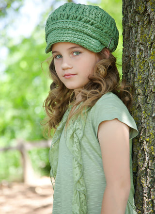 4T to Preteen Olive Green Buckle Newsboy Cap