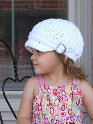 2T to 4T Toddler White Buckle Newsboy Cap