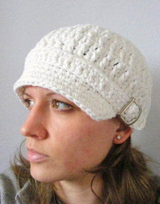 Adult White Buckle Newsboy Cap