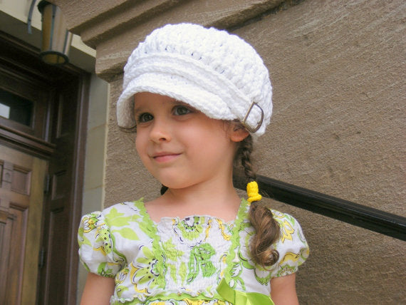 2T to 4T Toddler White Buckle Newsboy Cap