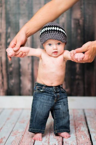 3 to 6 Month Elephant Gray, Black, & White Striped Visor Beanie