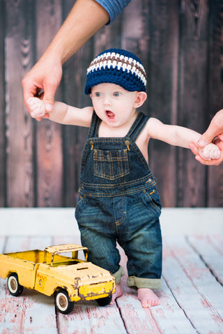 3 to 6 Month Navy Blue, Ecru, & Chocolate Brown Striped Visor Beanie