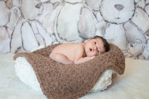 17" x 17" Teddy Bear Brown | soft crochet baby blanket, wrap | for newborns, babies, toddlers | lovey, crib sizes