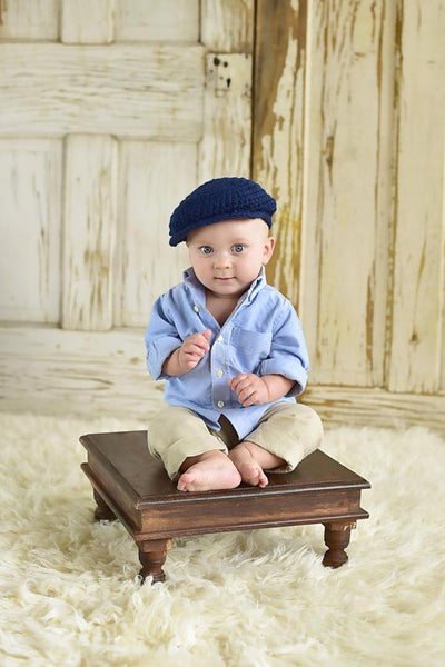 9 to 12 Month Navy Blue | Irish wool Donegal newsboy hat, flat cap, golf hat | newborn, baby, toddler, boy, & men's sizes