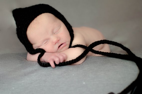 Black Pixie Elf Baby Hat