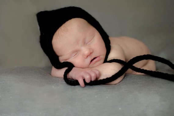 Black Pixie Elf Baby Hat