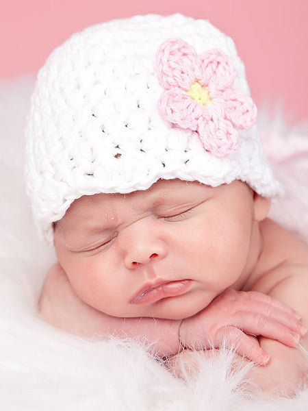 White flapper beanie hat | 34 flower colors available