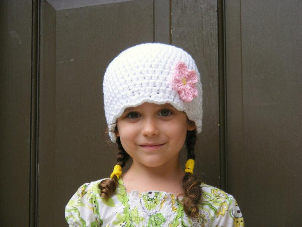 White flapper beanie hat | 34 flower colors available