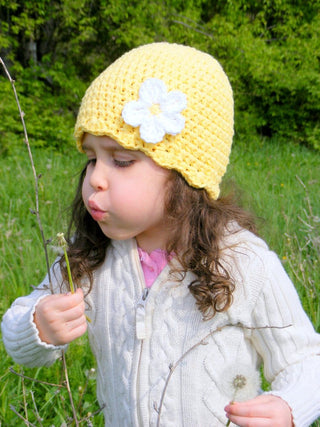 Yellow flapper beanie hat | 40 flower colors available