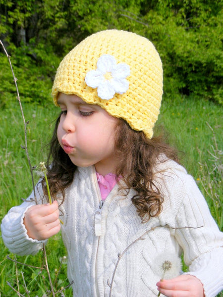Yellow flapper beanie hat | 34 flower colors available
