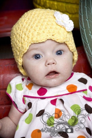 Yellow flapper beanie hat | 40 flower colors available