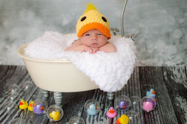 Yellow & orange rubber ducky baby hat