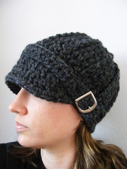 Adult Charcoal Gray Buckle Beanie