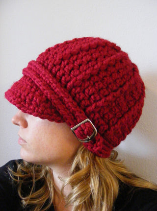 Adult Cranberry Red Buckle Beanie