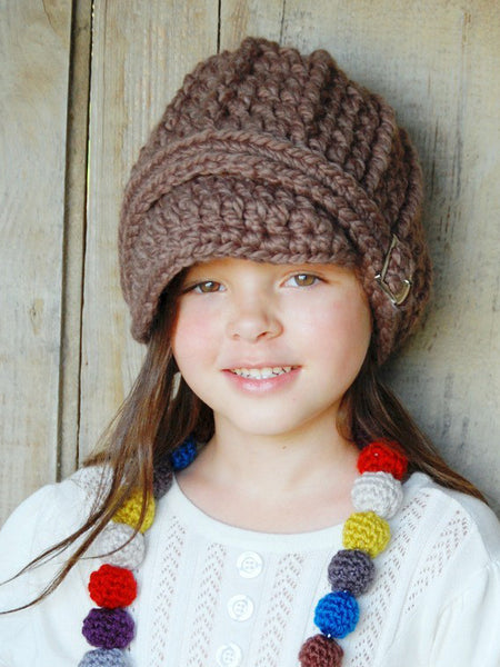 4T to Preteen Kids Taupe Buckle Beanie by Two Seaside Babes