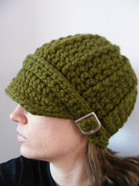 Adult Olive Green Buckle Beanie
