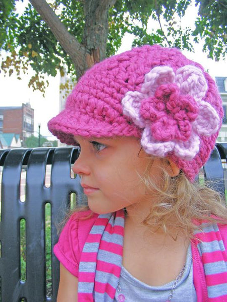 Custom flower beanie | chunky crochet thick winter hat | baby, toddler, girl's, women's sizes | Raspberry Pink & Pink Blossom