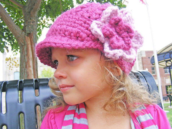 2T to 4T Raspberry Pink & Pink Blossom | chunky crochet flower beanie, thick winter hat | baby, toddler, girl's, women's sizes