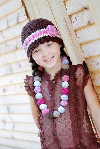 4T to Preteen Brown, Cream, Pink, & Light Pink Striped Flapper Beanie