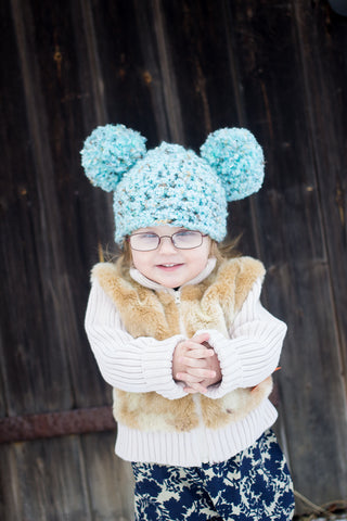 2T to 4T Sea Blue & Brown Pom Pom Hat