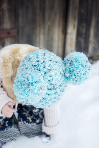 2T to 4T Sea Blue & Brown Pom Pom Hat