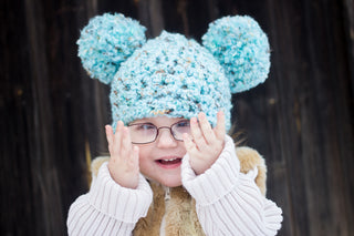 2T to 4T Sea Blue & Brown Pom Pom Hat