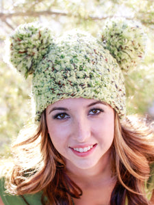 Forest green giant pom pom winter hat by Two Seaside Babes