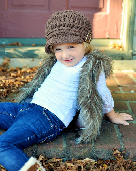 2T to 4T Toddler Chocolate Brown Buckle Newsboy Cap