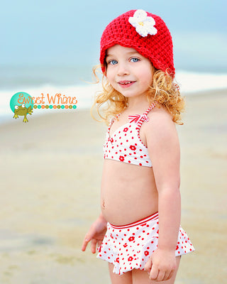 Red flapper beanie hat | 40 flower colors available