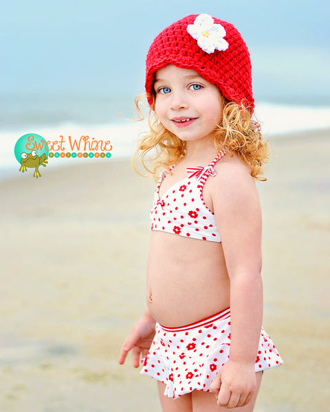 Red flapper beanie hat | 34 flower colors available