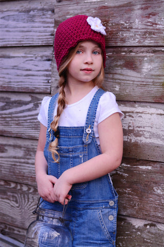 Red wine flapper beanie hat | 40 flower colors available