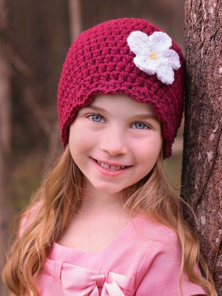 Red wine flapper beanie hat | 40 flower colors available