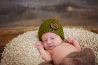 Olive green button beanie baby hat